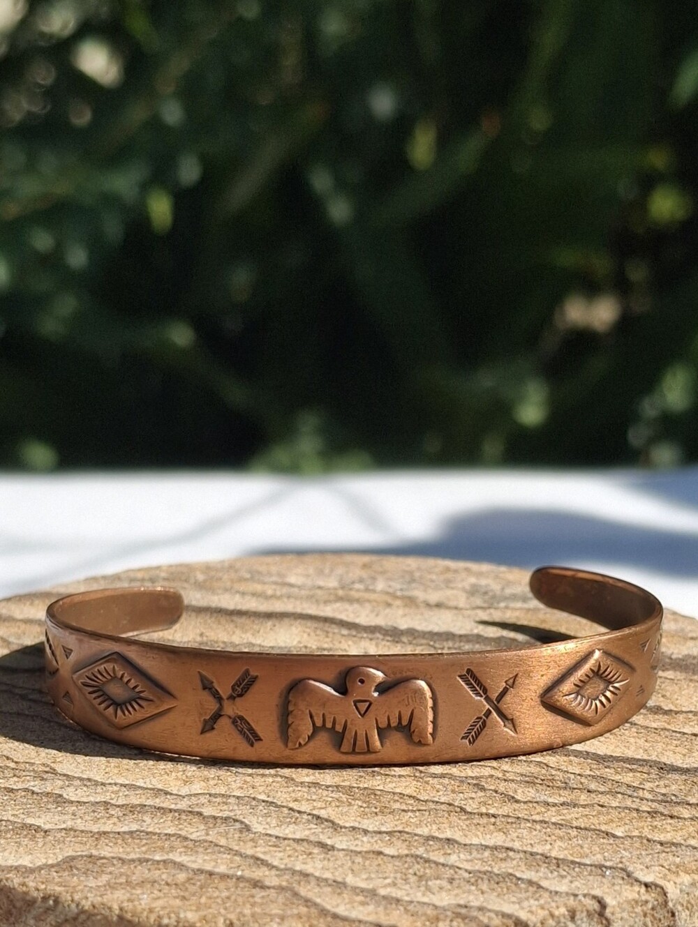 VTG Southwestern Stamped Bell Trading Post Copper Thunderbird Cuff Bracelet - Picture 2 of 8